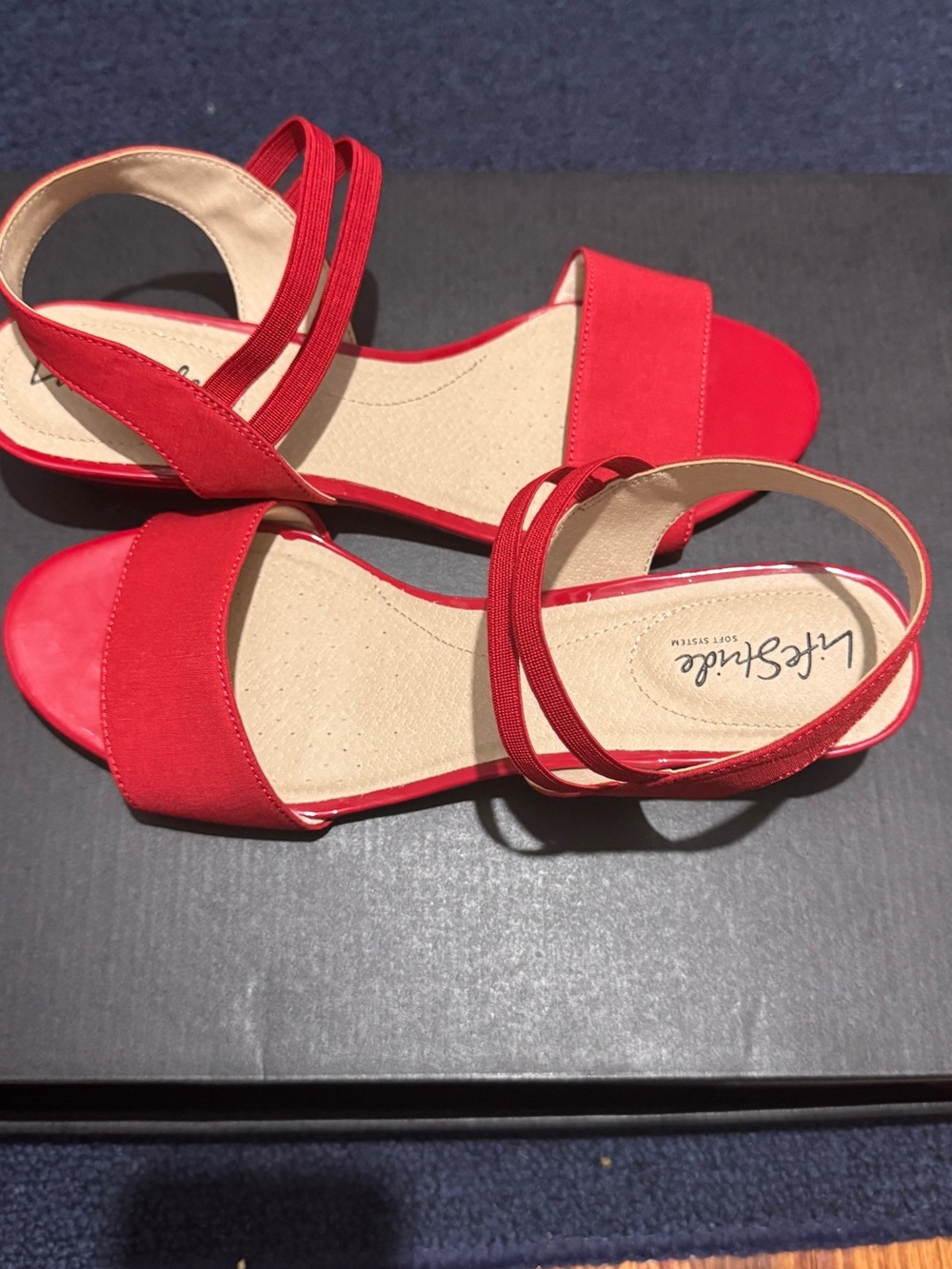 Life Stride Red Open-Toe Elastic-Strap Sandals